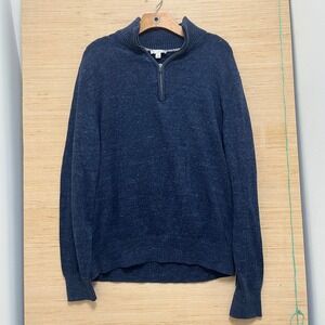 GAP Men's Blue Marled Quarter Zip Pullover Sweater Size L 100% Cotton